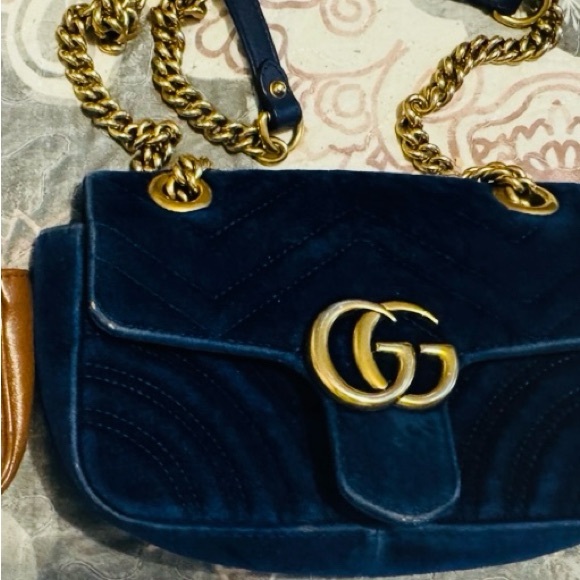 Gucci Handbags - GUCCI Cobalt blue GG MARMONT MATELASSE VELVET Shoulder Bag